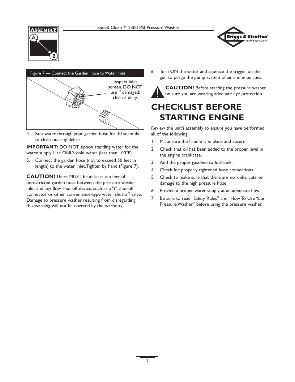 Checklist before starting engine | Briggs & Stratton 1909-0 User Manual | Page 7 / 32