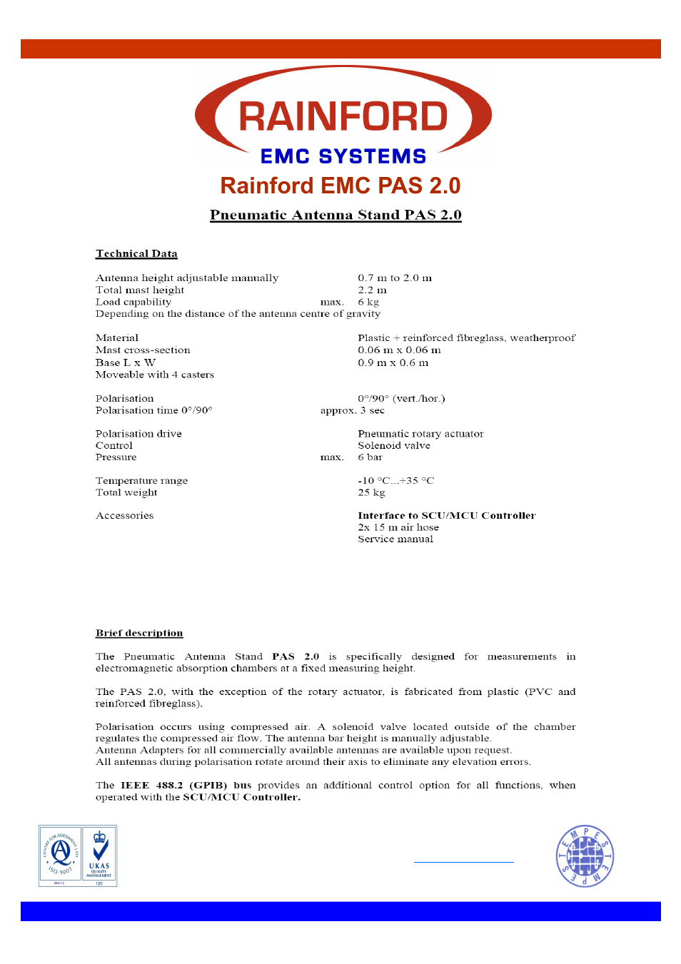 Datasheet emc pas 2.0.pdf, Rainford emc pas 2.0 | ORBIT FR Chamber Accessories User Manual | Page 3 / 11