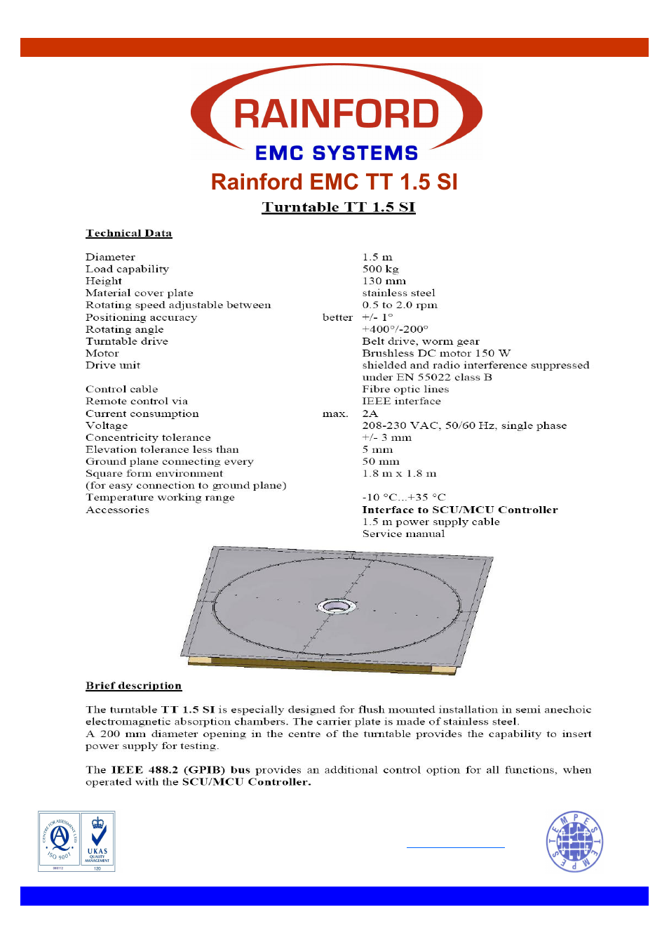 Datasheet emc tt 1.5 si.pdf, Rainford emc tt 1.5 si | ORBIT FR Chamber Accessories User Manual | Page 8 / 11