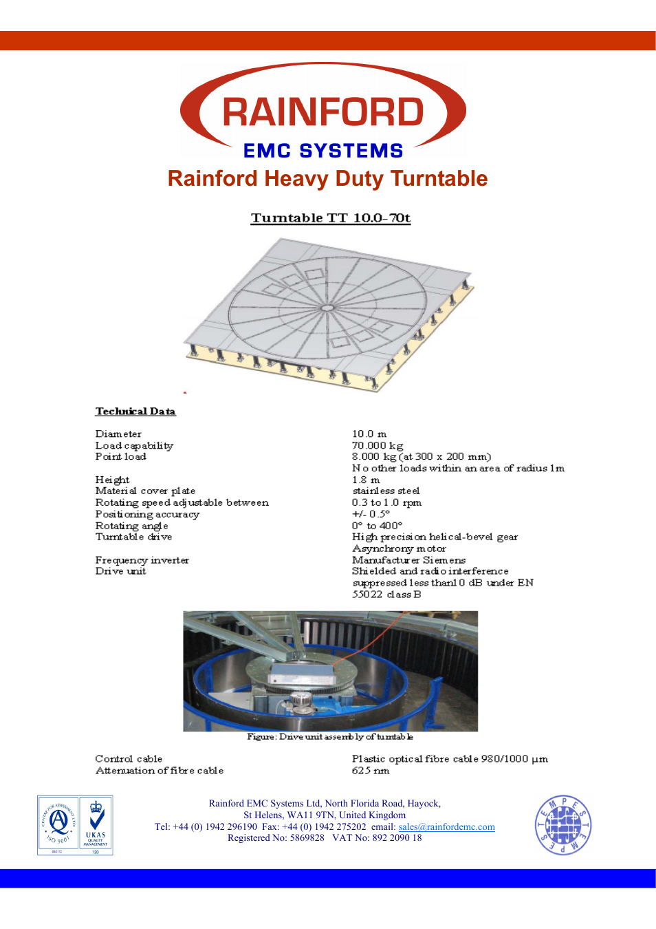 Datasheet heavy duty turntable.pdf, Rainford heavy duty turntable | ORBIT FR Chamber Accessories User Manual | Page 9 / 11