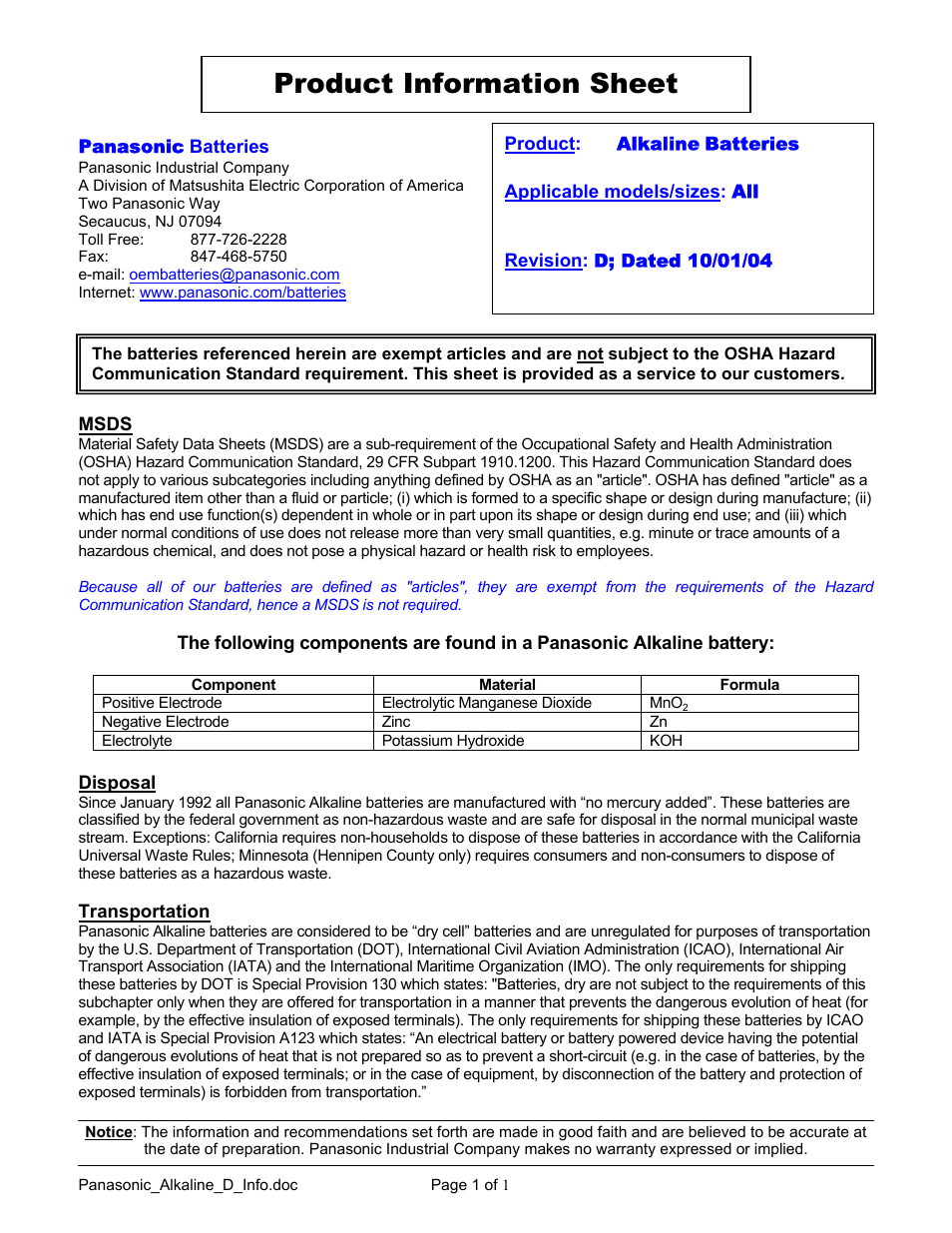 R&D Batteries Alkaline Batteries User Manual | 1 page