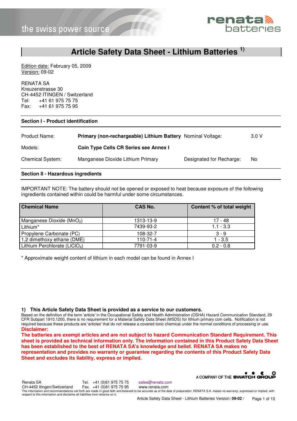 R&D Batteries Lithium CR Batteries User Manual | 10 pages