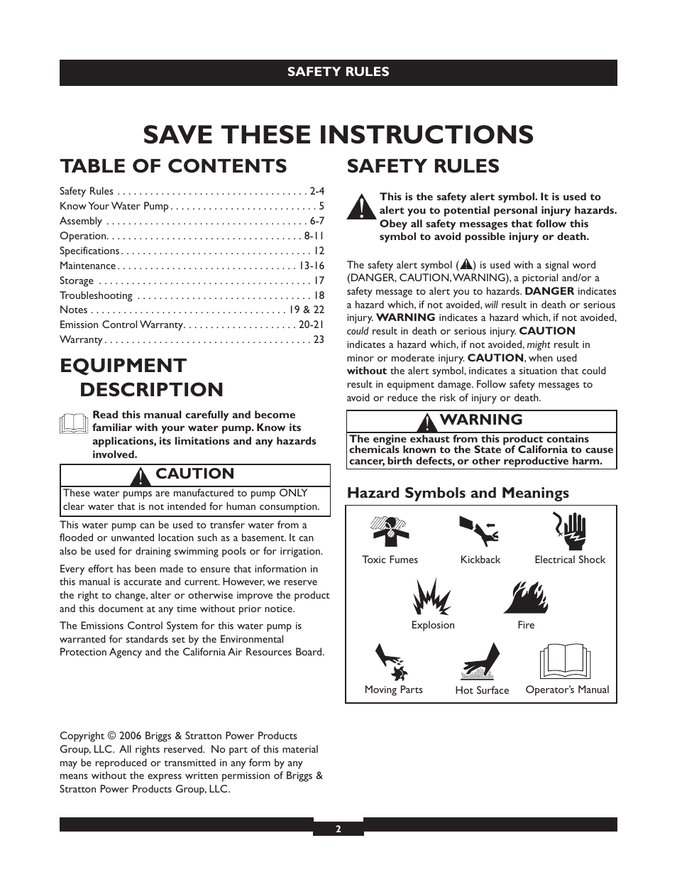 Briggs & Stratton 073004 WP15-225 User Manual | Page 2 / 64