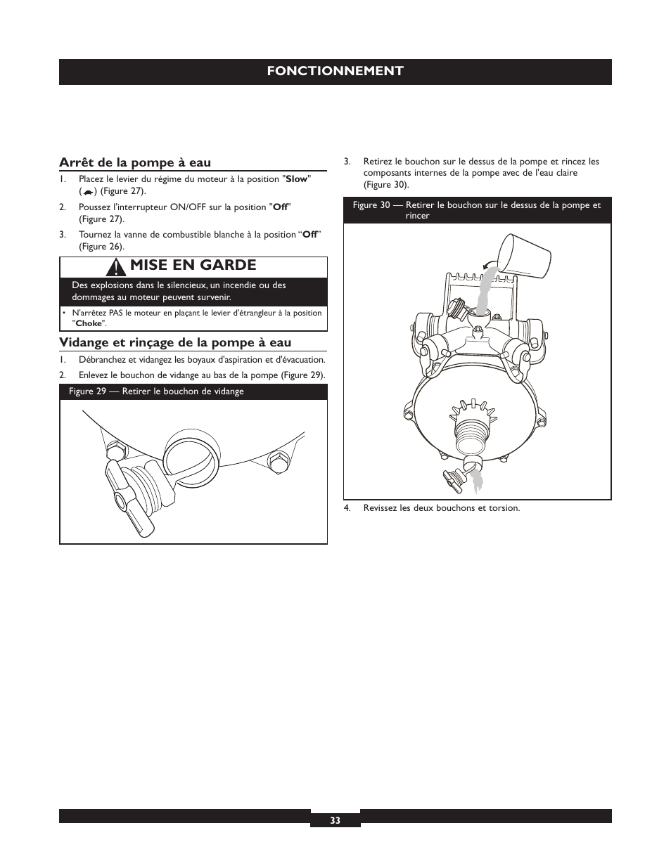 Mise en garde | Briggs & Stratton 073004 WP15-225 User Manual | Page 33 / 64
