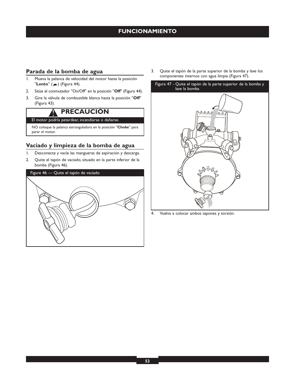 Precaución | Briggs & Stratton 073004 WP15-225 User Manual | Page 53 / 64