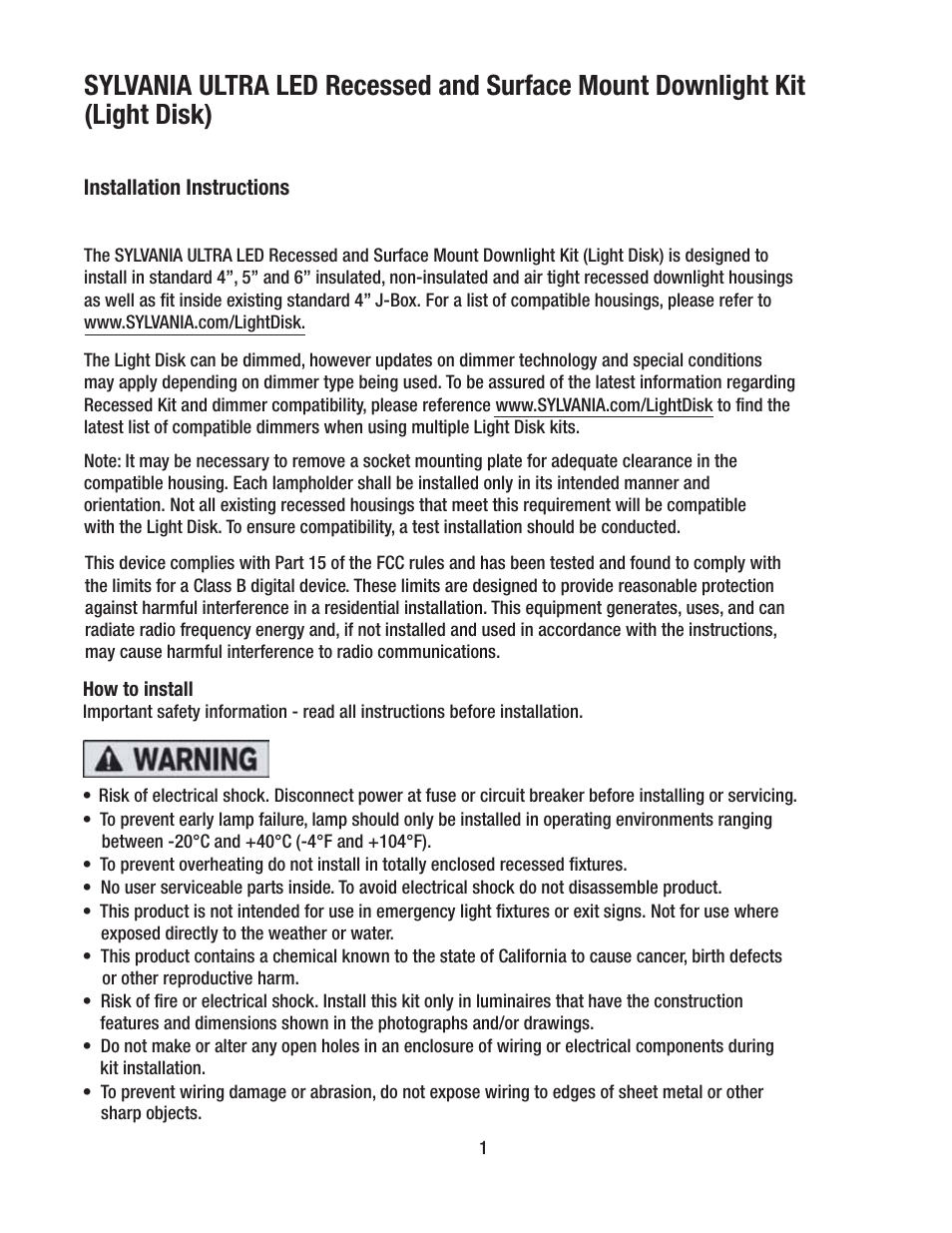 OSRAM SYLVANIA ULTRA LED Recessed and Surface Mount Downlight Kit User Manual | 4 pages