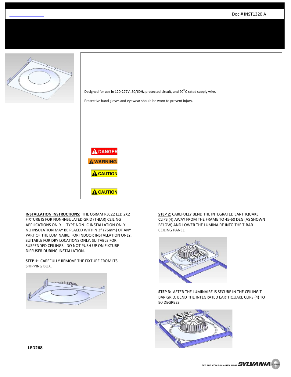 OSRAM SYLVANIA RLC22 LED 2x2 Fixture User Manual | 2 pages