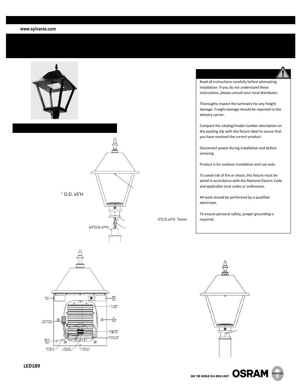 OSRAM SYLVANIA ProPoint Outdoor Luminaire Post Top 2 User Manual | 2 pages