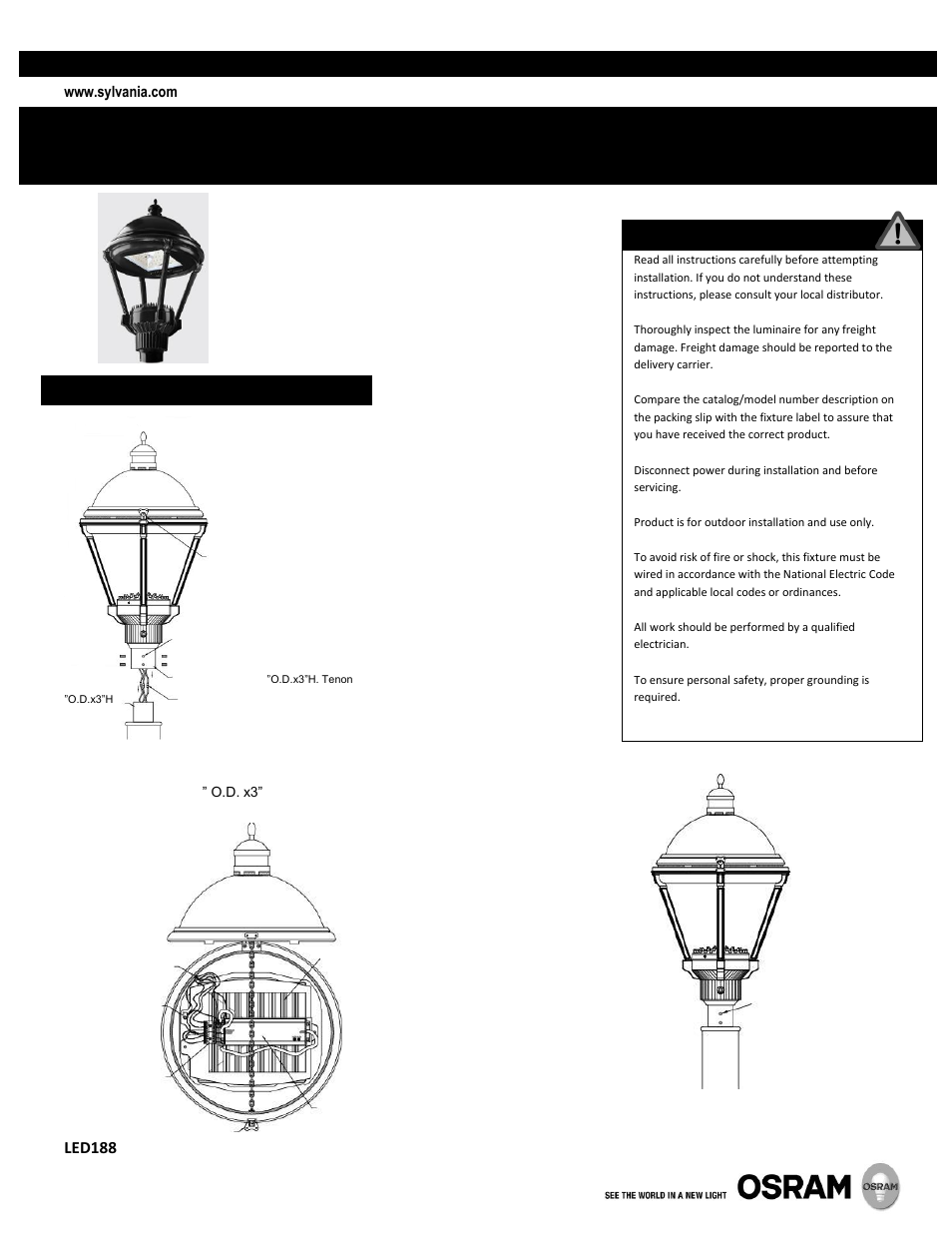 OSRAM SYLVANIA ProPoint Outdoor Luminaire Post Top 1 User Manual | 2 pages