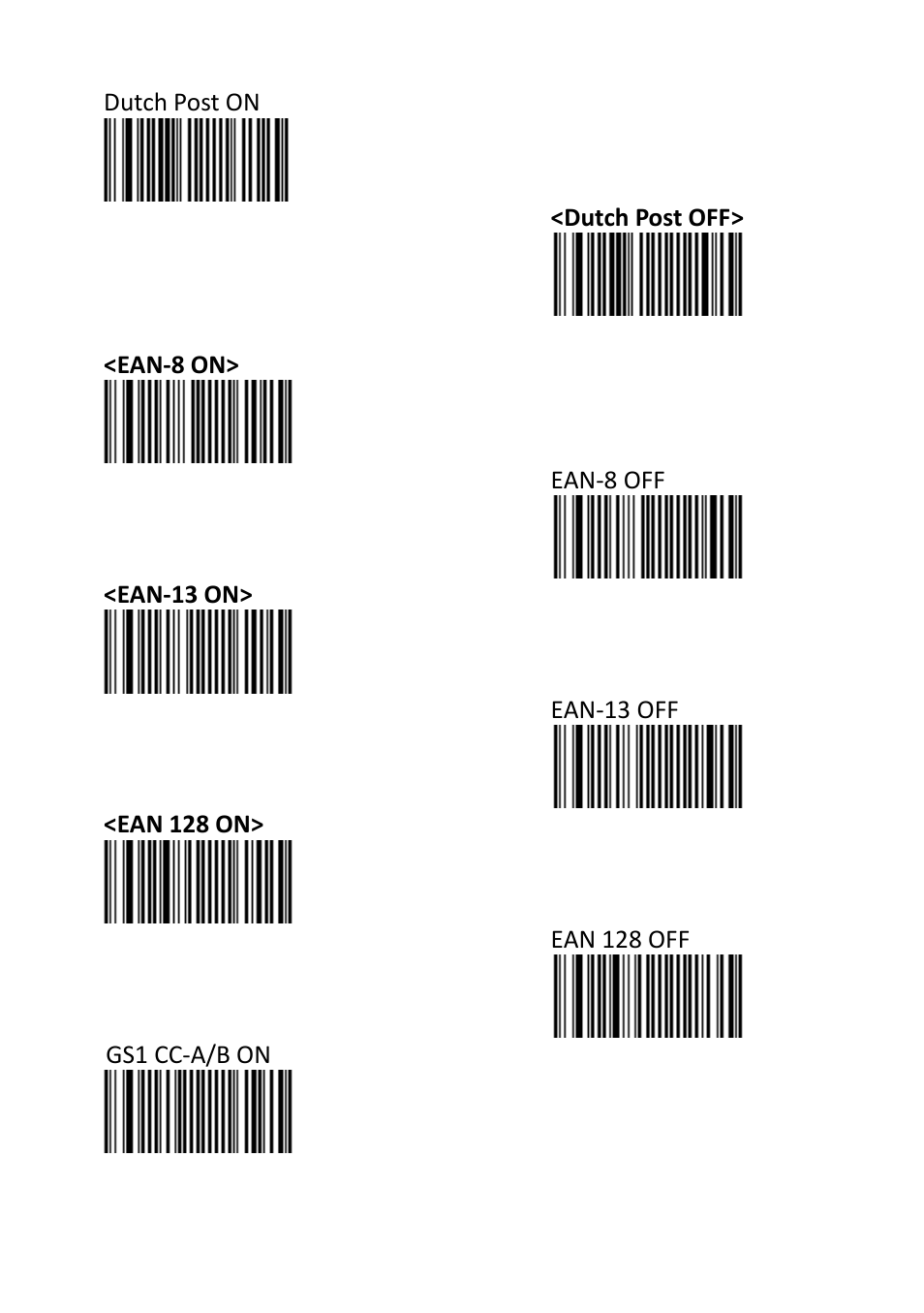 Dutch post on, Dutch post off> <ean-8 on, Ean-8 off <ean-13 on | Ean 128 off gs1 cc-a/b on | SCANTECH ID (Champtek company) VEGA V-1030 User Manual | Page 28 / 41