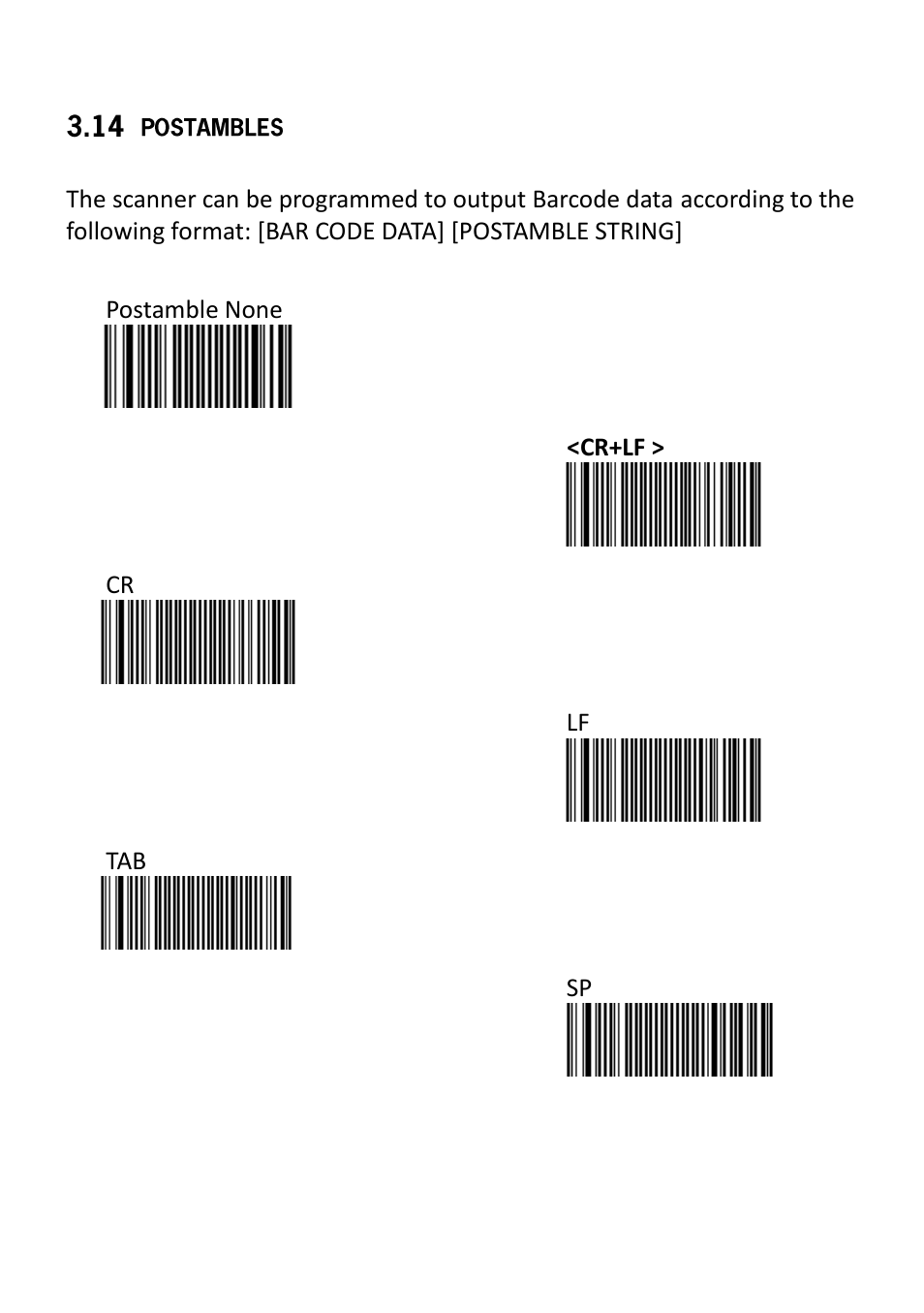 Postambles, Postamble none, Cr+lf | SCANTECH ID (Champtek company) VEGA V-1030 User Manual | Page 36 / 41