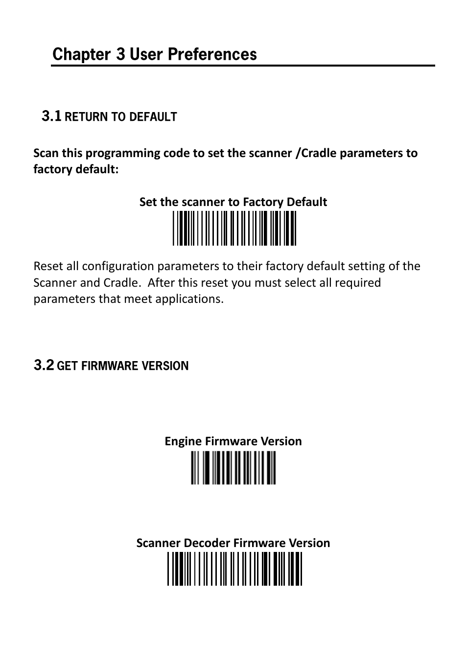 Chapter 3 user preferences, Return to default, Get firmware version | SCANTECH ID (Champtek company) VEGA V-1030 User Manual | Page 7 / 41
