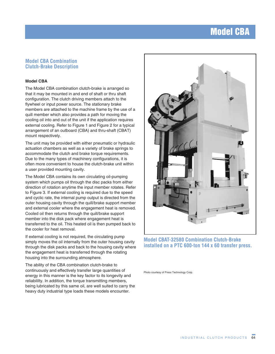 Model cba | Wichita Clutch CBA Combination Clutch Brake User Manual | Page 3 / 6