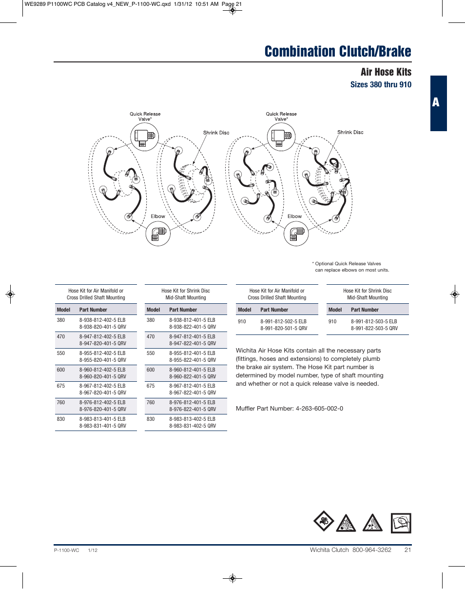 Combination clutch/brake, Air hose kits | Wichita Clutch CCB - Combination Clutch Brake Unit User Manual | Page 12 / 12