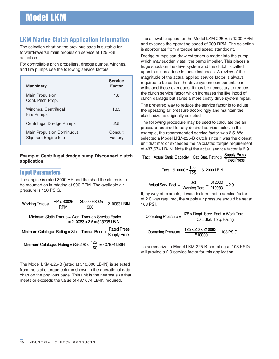 Model lkm, Lkm marine clutch application information, Iin np pu utt p pa arra am me ette errs s | Wichita Clutch LKM Clutch User Manual | Page 6 / 6