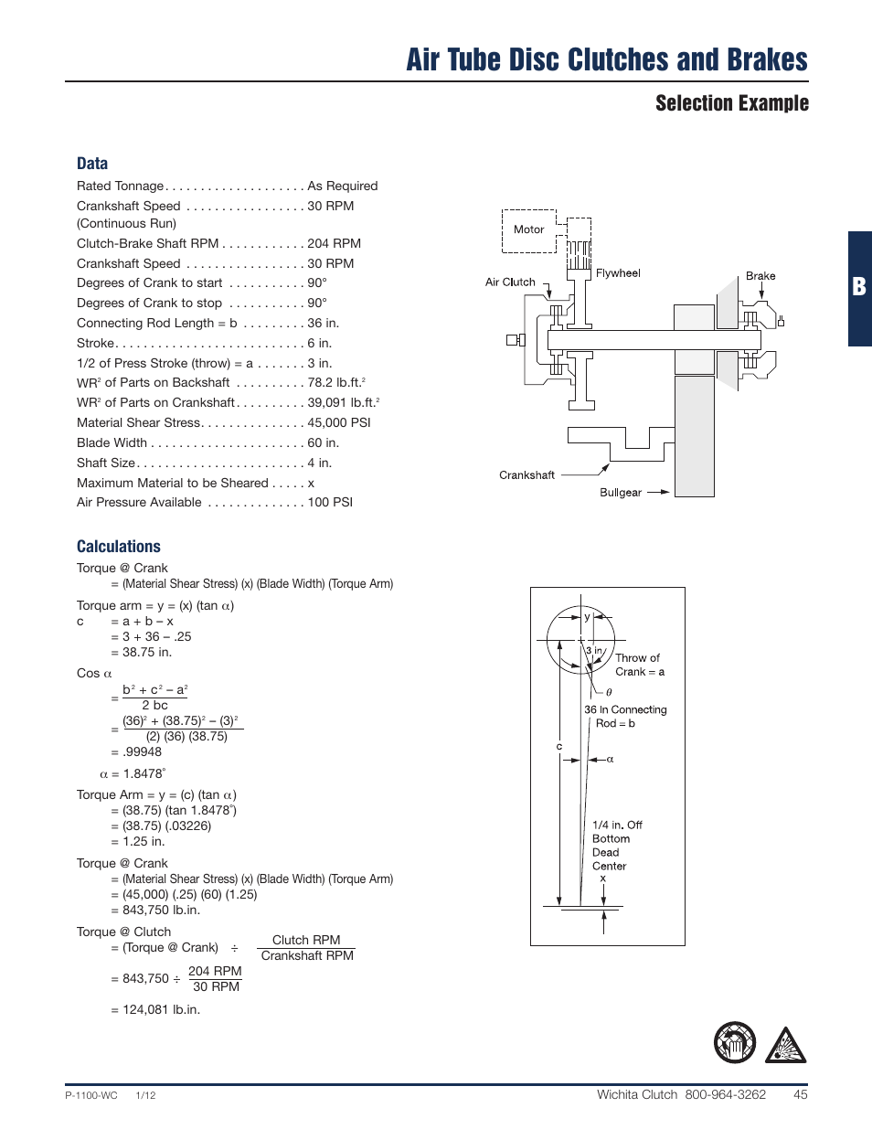 Air tube disc clutches and brakes, Selection example, Data | Calculations | Wichita Clutch Low Inertia (LI) High Torque Clutch User Manual | Page 2 / 14