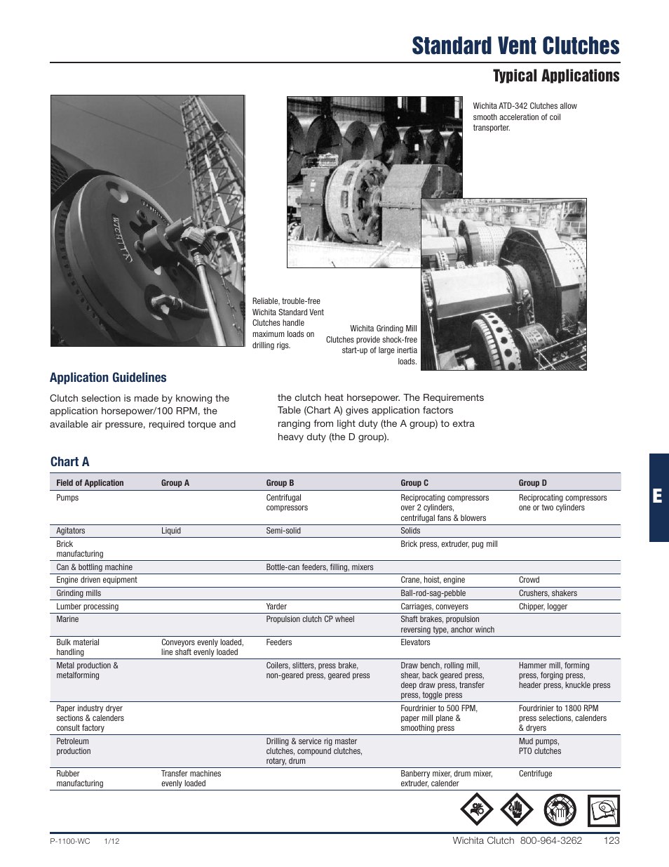 Standard vent clutches, Typical applications, Application guidelines | Chart a | Wichita Clutch SV - Standard Ventilated Clutch User Manual | Page 2 / 14