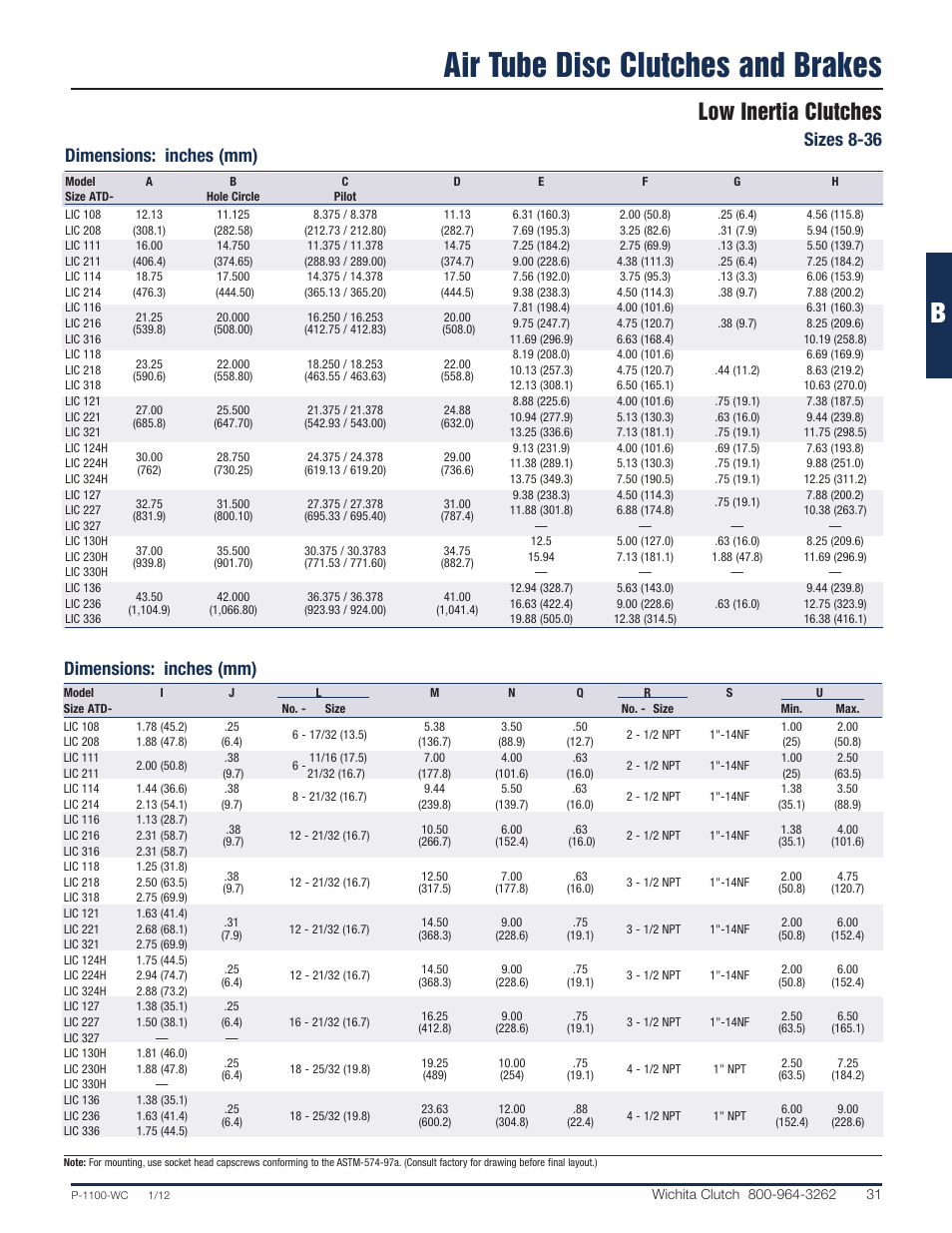 Air tube disc clutches and brakes, Low inertia clutches | Wichita Clutch LK Brake User Manual | Page 10 / 22