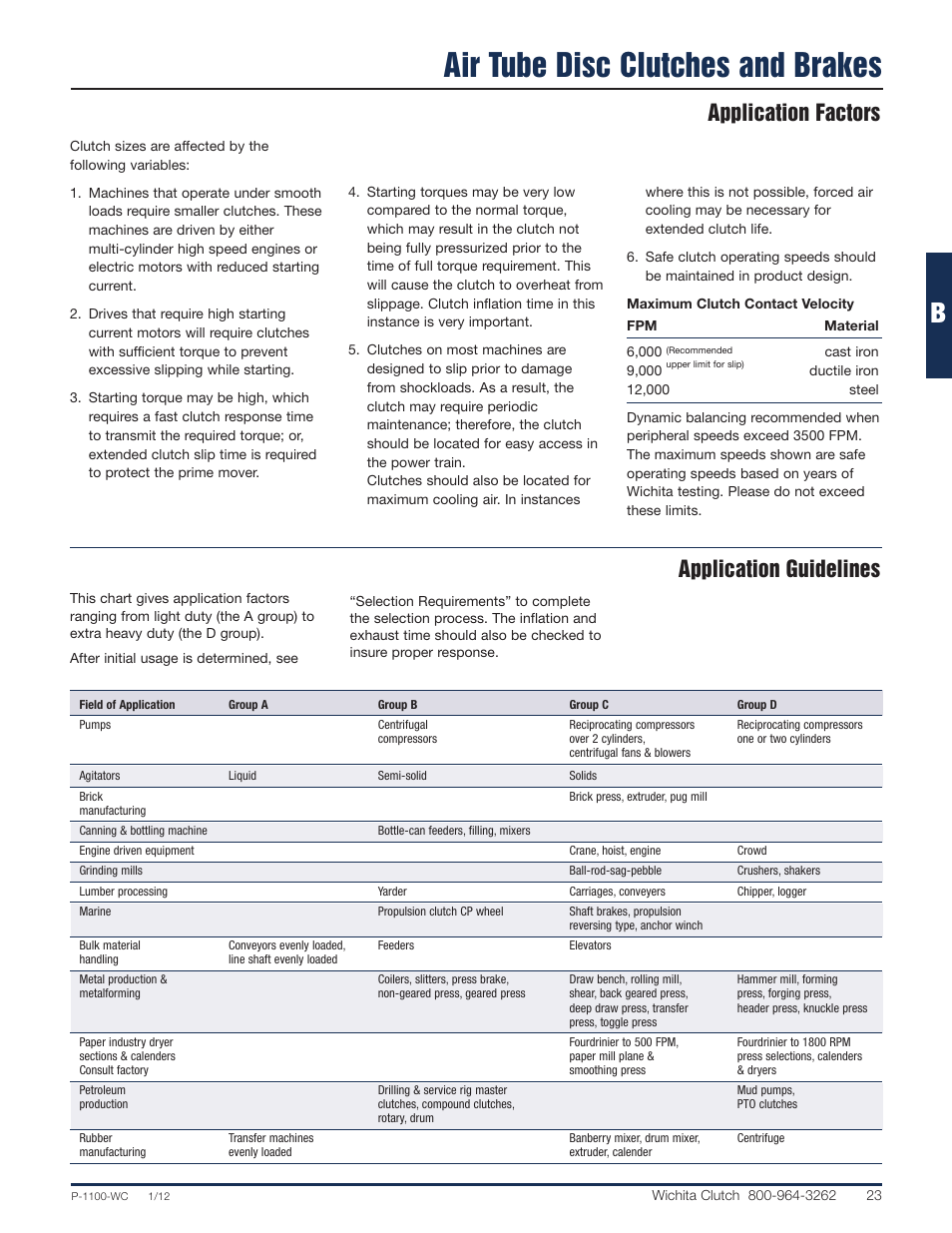 Air tube disc clutches and brakes, Application guidelines application factors | Wichita Clutch LK Brake User Manual | Page 2 / 22
