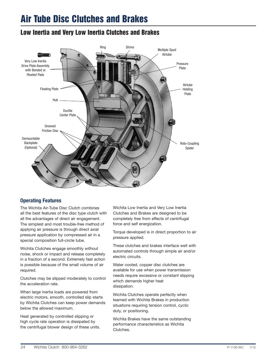 Air tube disc clutches and brakes, Operating features | Wichita Clutch LK Brake User Manual | Page 3 / 22