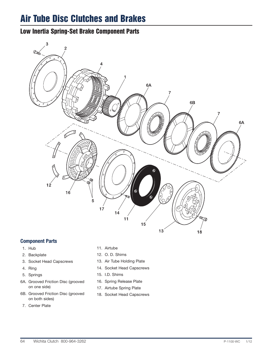 Air tube disc clutches and brakes, Low inertia spring-set brake component parts | Wichita Clutch LKB Brake User Manual | Page 7 / 12