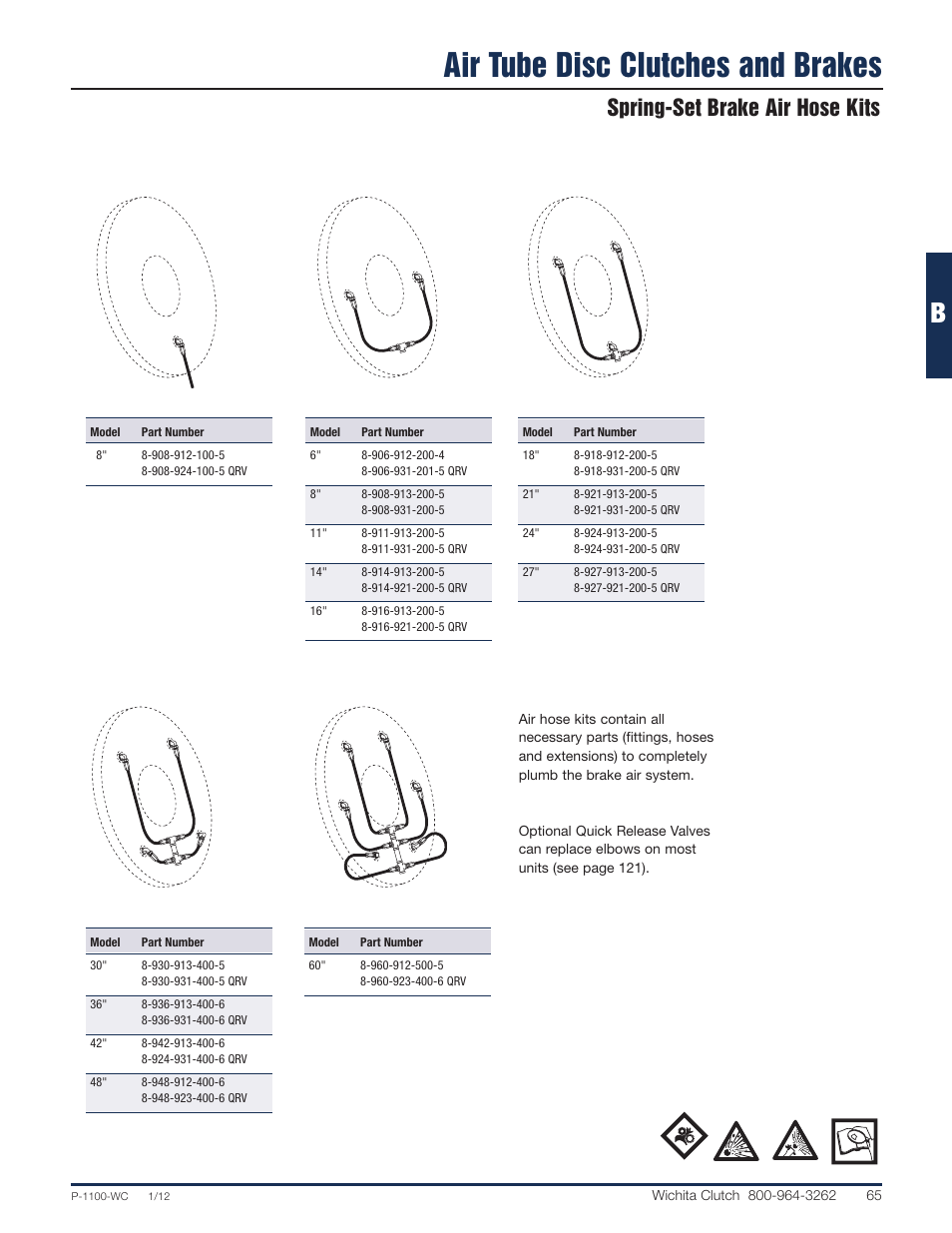 Air tube disc clutches and brakes, Spring-set brake air hose kits | Wichita Clutch LKB Brake User Manual | Page 8 / 12