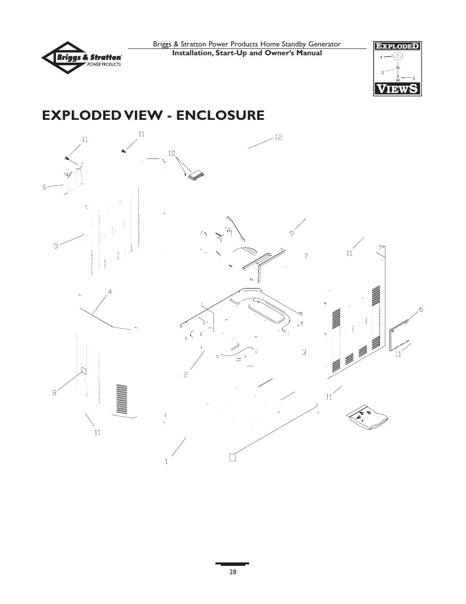 Exploded view - enclosure | Briggs & Stratton 01975-0 User Manual | Page 28 / 80