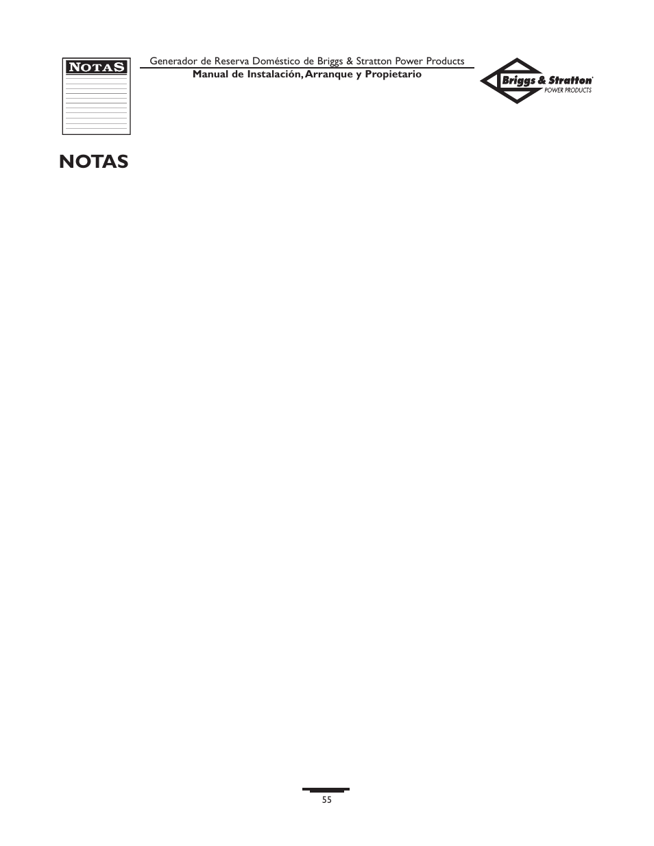 Notas | Briggs & Stratton 01975-0 User Manual | Page 55 / 80