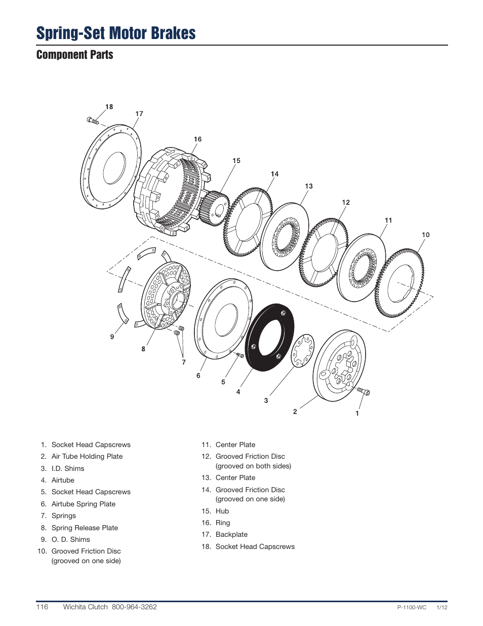Spring-set motor brakes, Component parts | Wichita Clutch Motor Brakes User Manual | Page 3 / 7