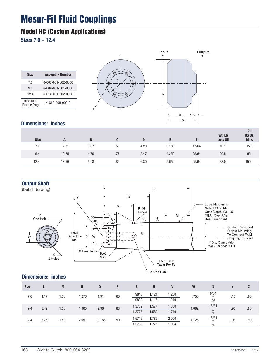 Mesur-fil fluid couplings, Model hc (custom applications), Output shaft | Dimensions: inches | Wichita Clutch Fluid Coupling User Manual | Page 15 / 20