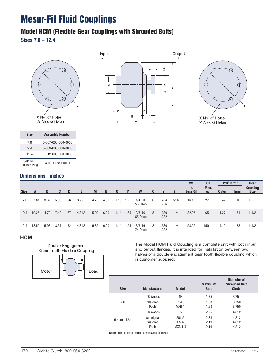 Mesur-fil fluid couplings, Dimensions: inches | Wichita Clutch Fluid Coupling User Manual | Page 17 / 20