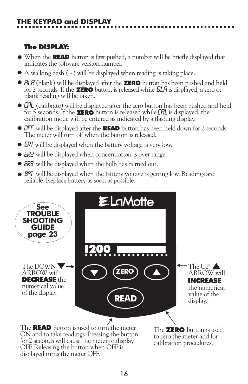 L mott, I200, Read | Bla bla cal cal | LaMotte 1200 Colorimeter User Manual | Page 16 / 84