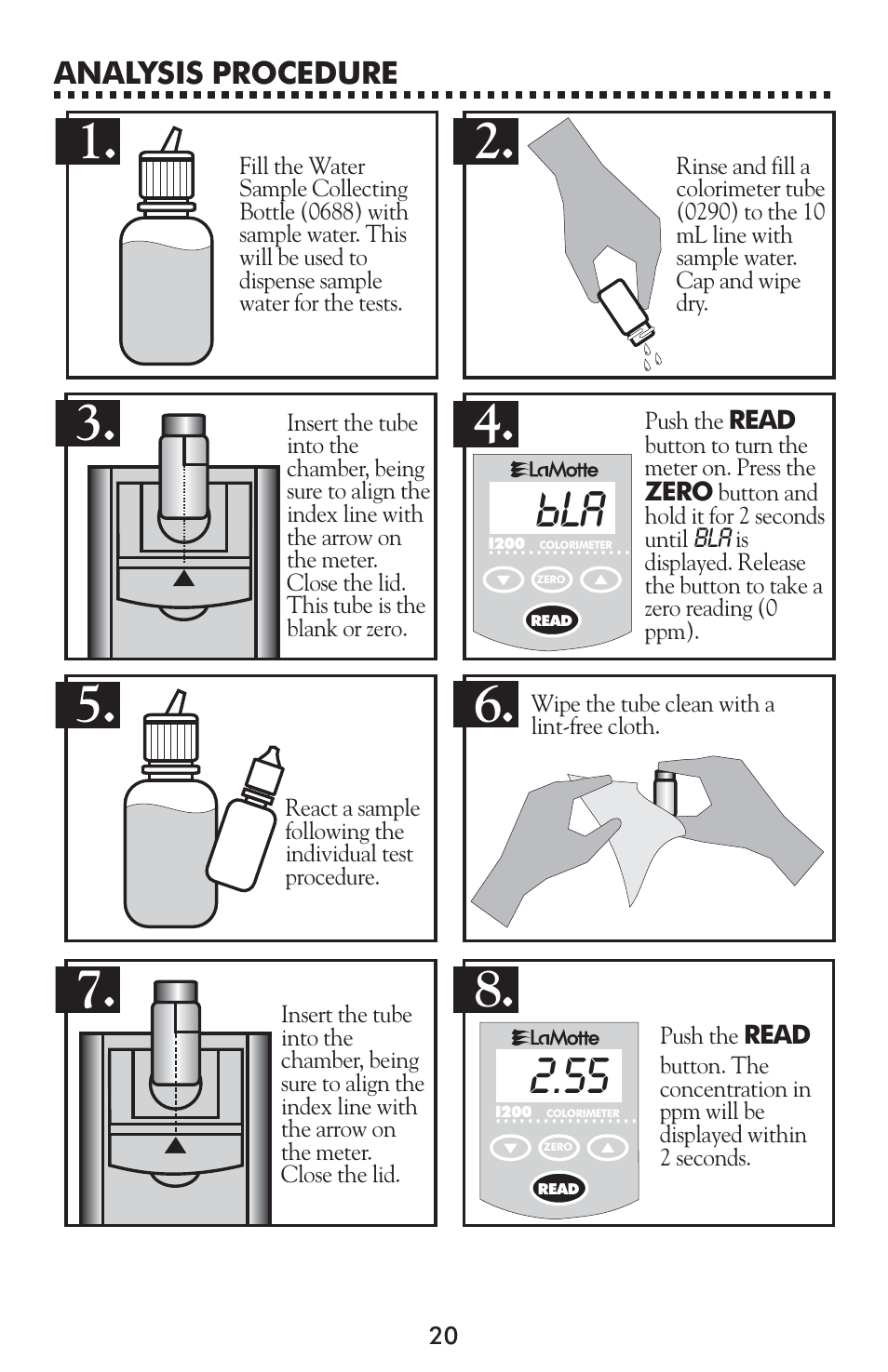 Analysis procedure | LaMotte 1200 Colorimeter User Manual | Page 20 / 84