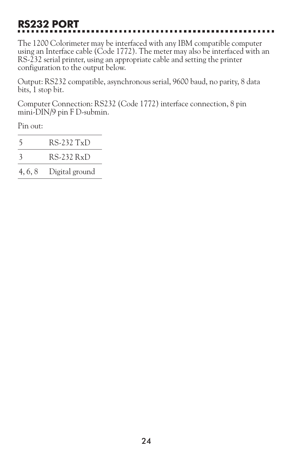 Rs232 port | LaMotte 1200 Colorimeter User Manual | Page 24 / 84