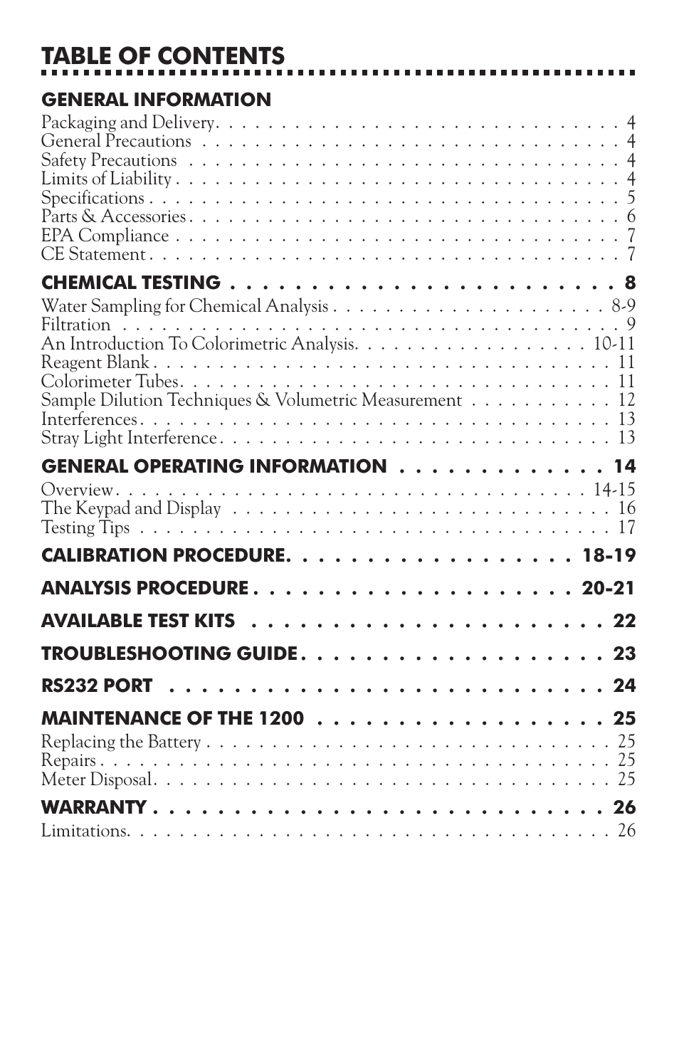 LaMotte 1200 Colorimeter User Manual | Page 3 / 84