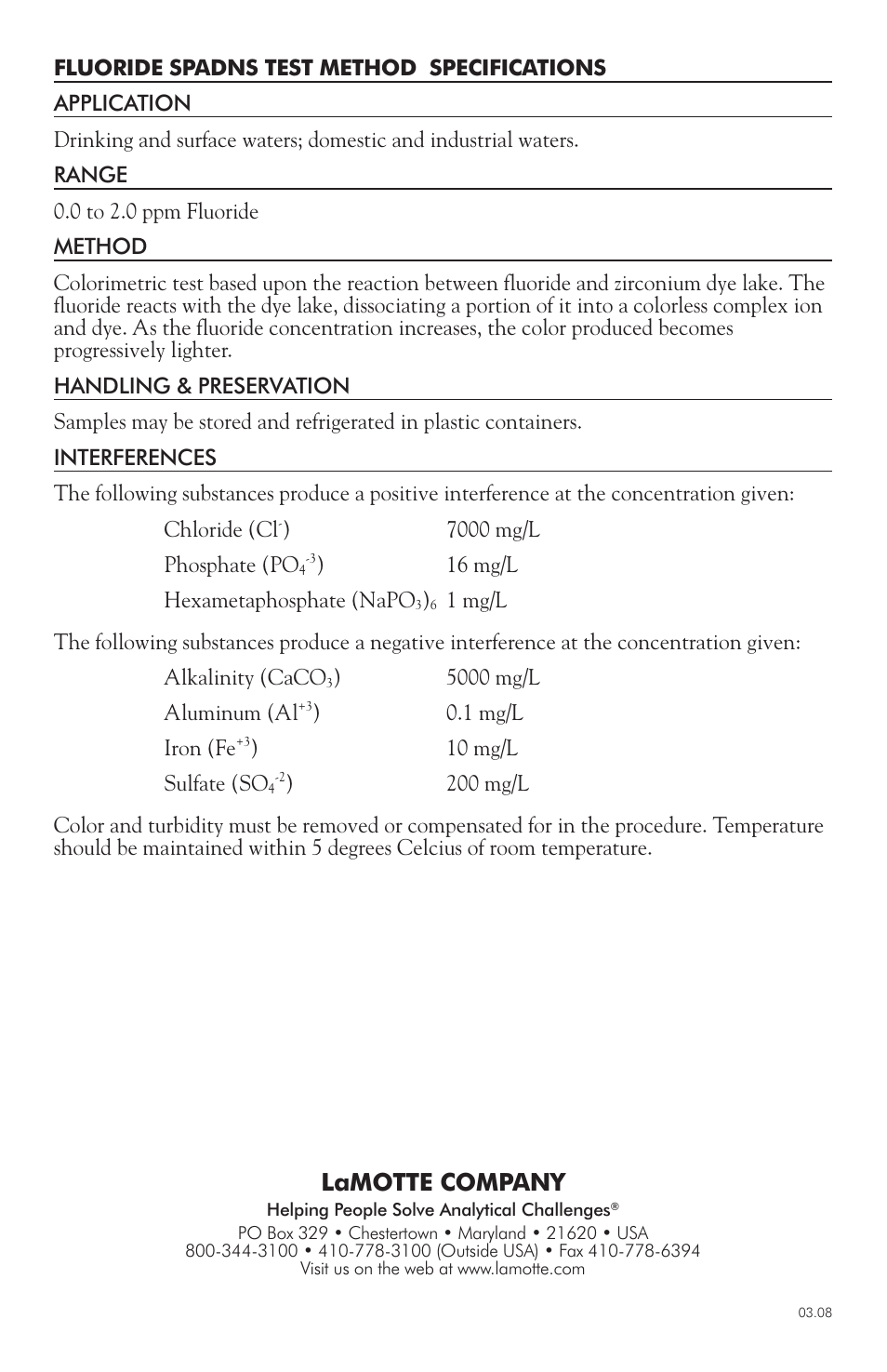 Lamotte company | LaMotte 1200 Colorimeter User Manual | Page 52 / 84