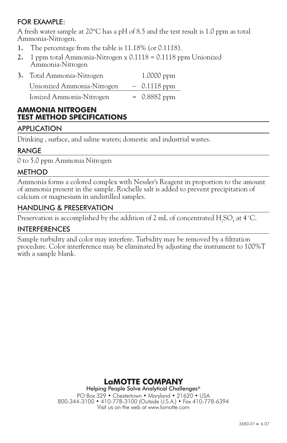 Lamotte company | LaMotte 1200 Colorimeter User Manual | Page 72 / 84