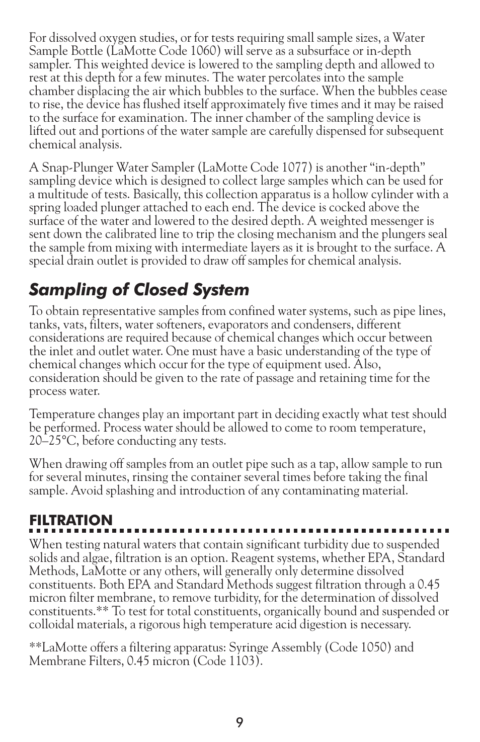 Sampling of closed system | LaMotte 1200 Colorimeter User Manual | Page 9 / 84