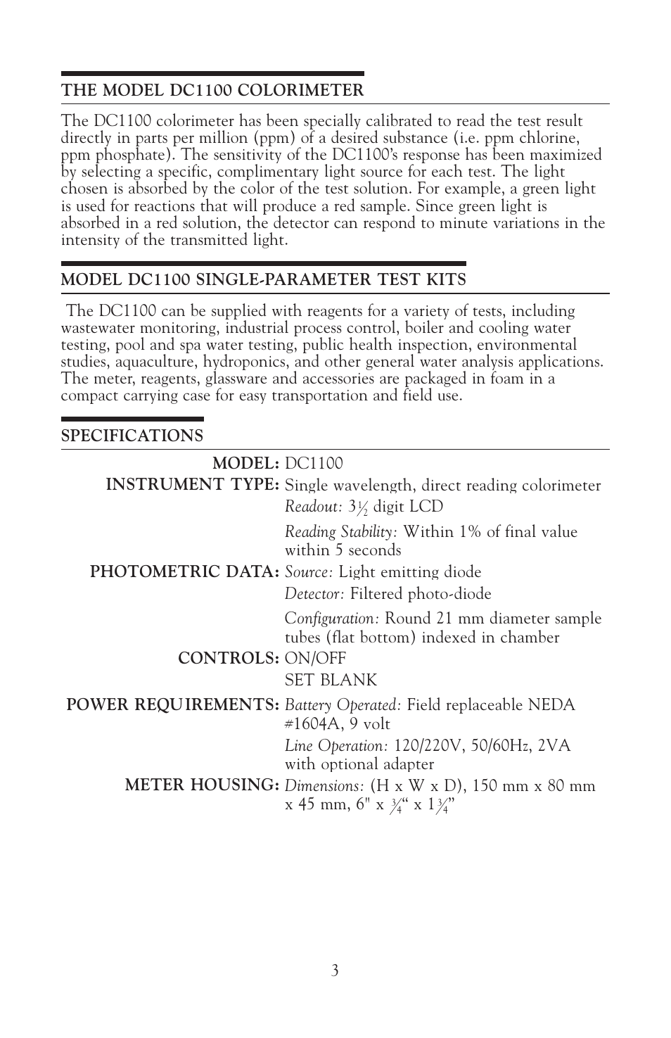 LaMotte DC1100 Colorimeter User Manual | Page 3 / 8