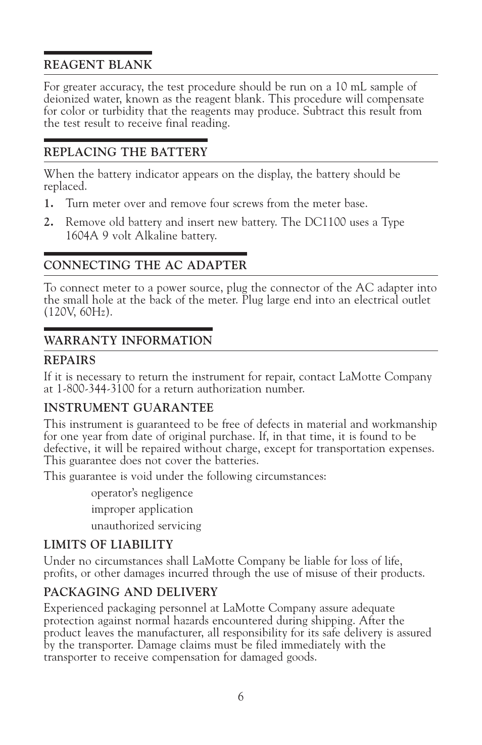 LaMotte DC1100 Colorimeter User Manual | Page 6 / 8