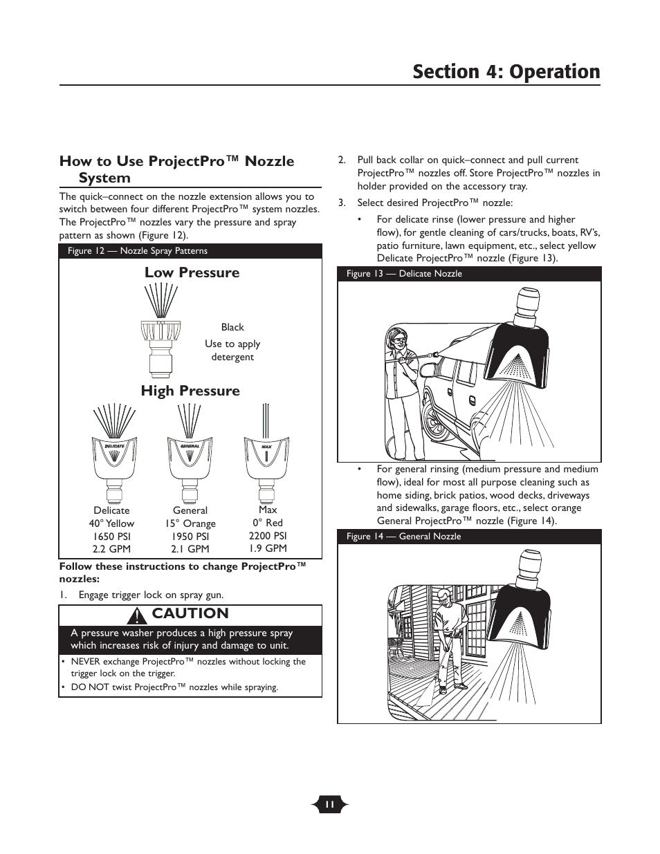 How to use projectpro™ nozzle system, Caution, Low pressure high pressure | Briggs & Stratton 20228 User Manual | Page 11 / 36