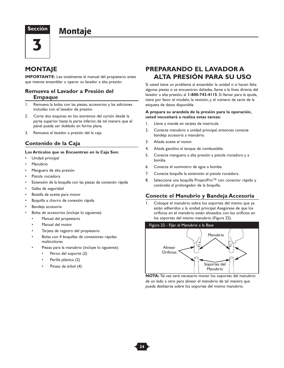 Montaje, Preparando el lavador a alta presión para su uso | Briggs & Stratton 20228 User Manual | Page 24 / 36