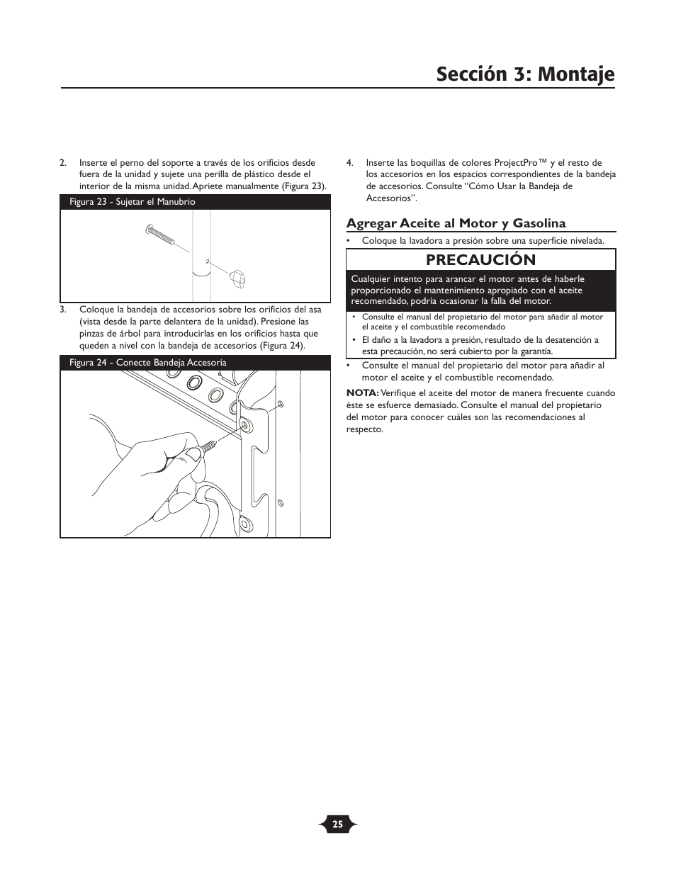 Sección 3: montaje, Precaución | Briggs & Stratton 20228 User Manual | Page 25 / 36