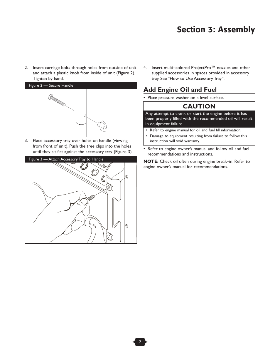 Add engine oil and fuel, Caution | Briggs & Stratton 20228 User Manual | Page 7 / 36