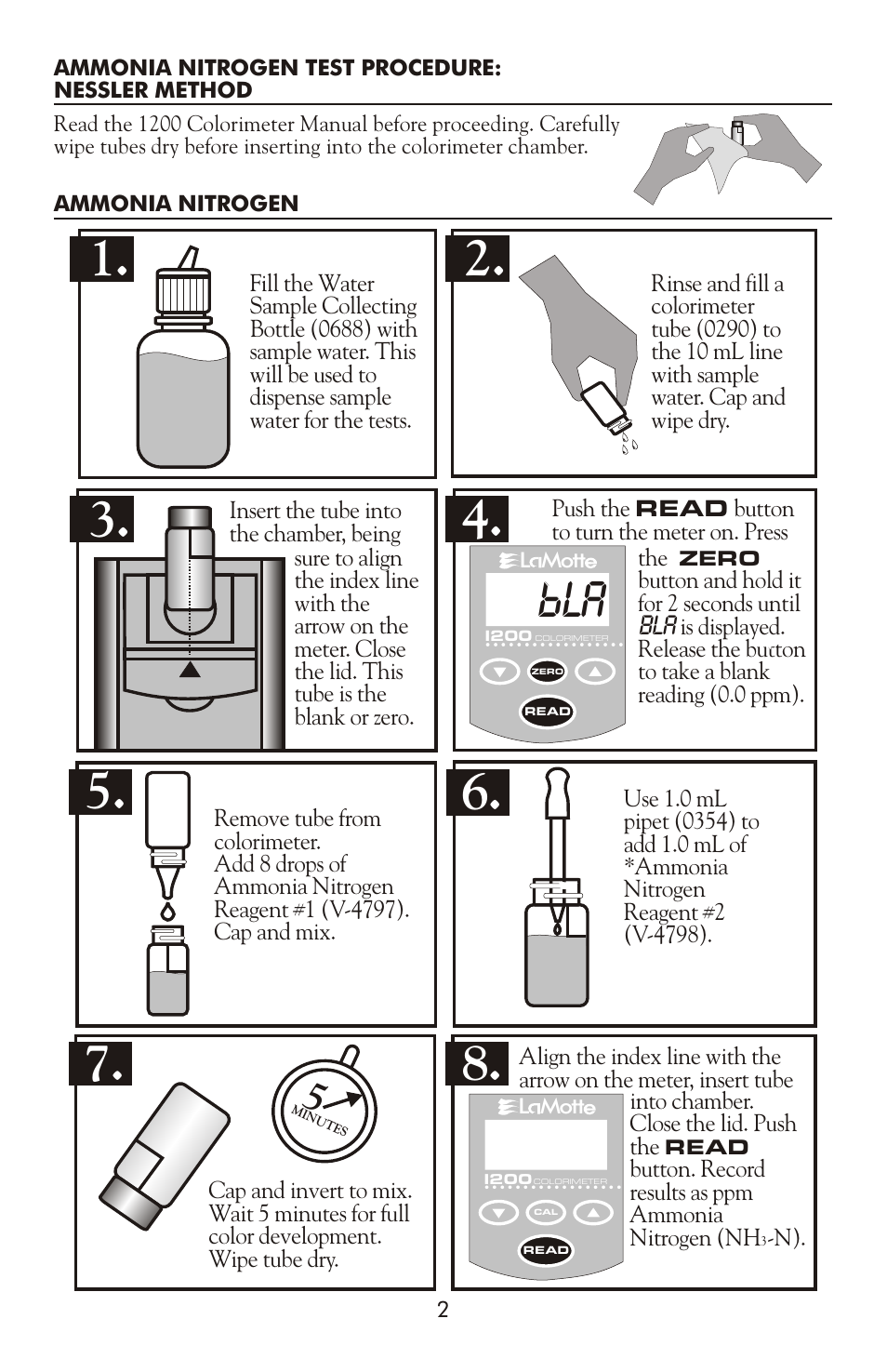 LaMotte 1200 COLORIMETER AMMONIA-NITROGEN User Manual | Page 2 / 4