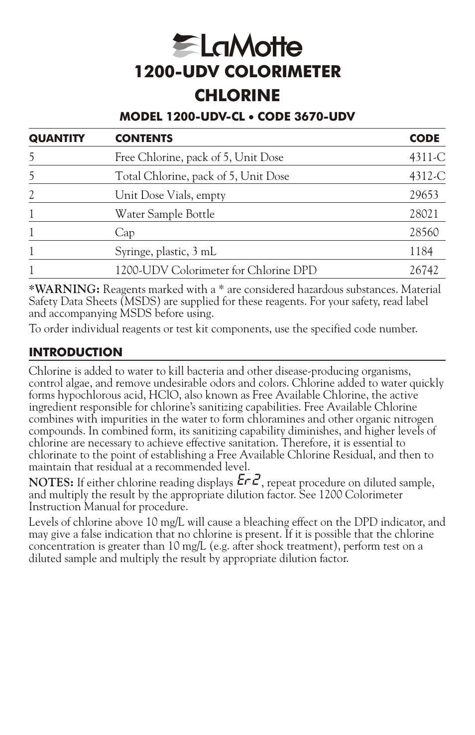 LaMotte 1200-UDV-CL User Manual | 4 pages