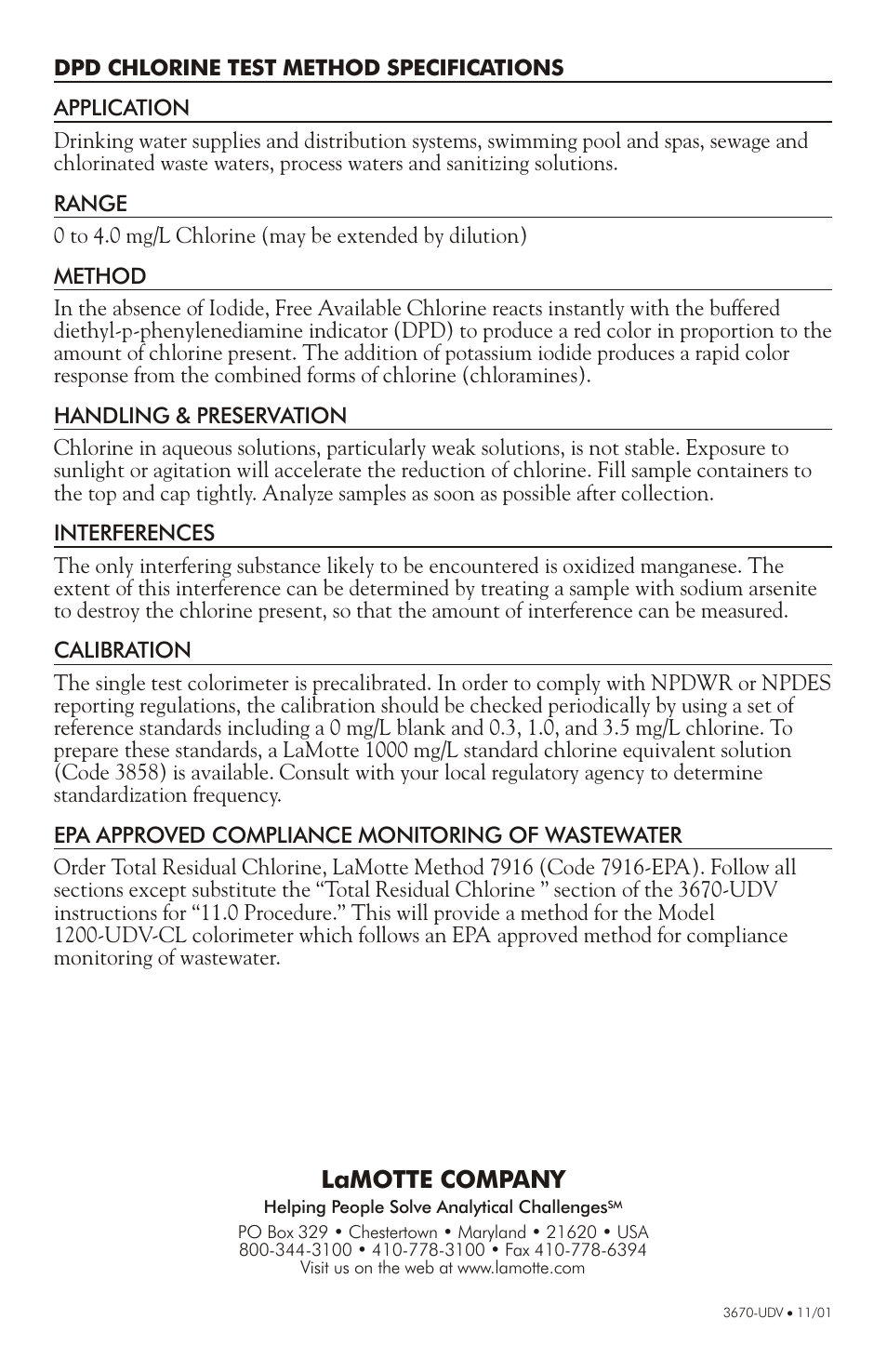 Lamotte company | LaMotte 1200-UDV-CL User Manual | Page 4 / 4