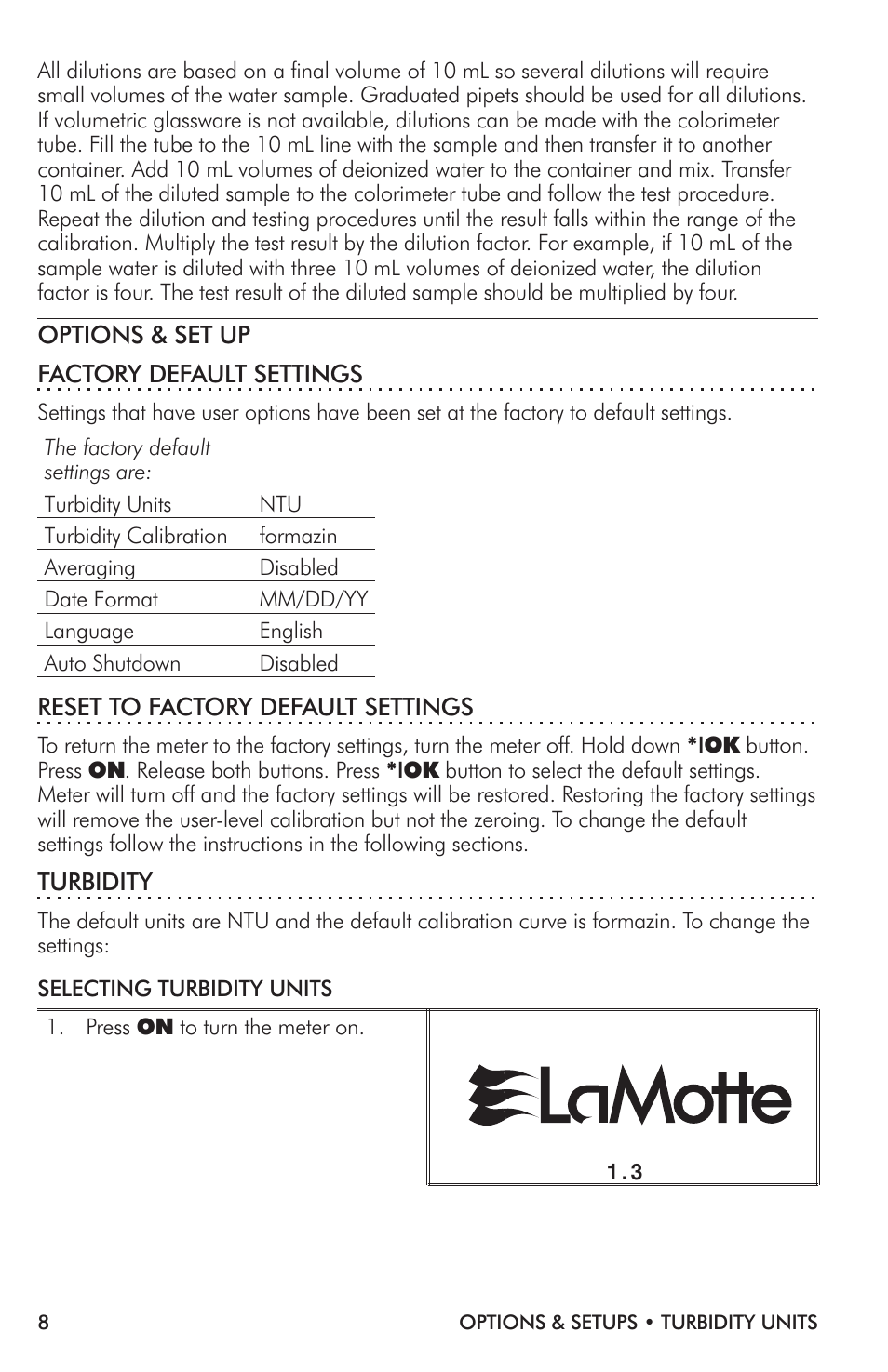LaMotte 2020i Turbidimeter User Manual | Page 8 / 44