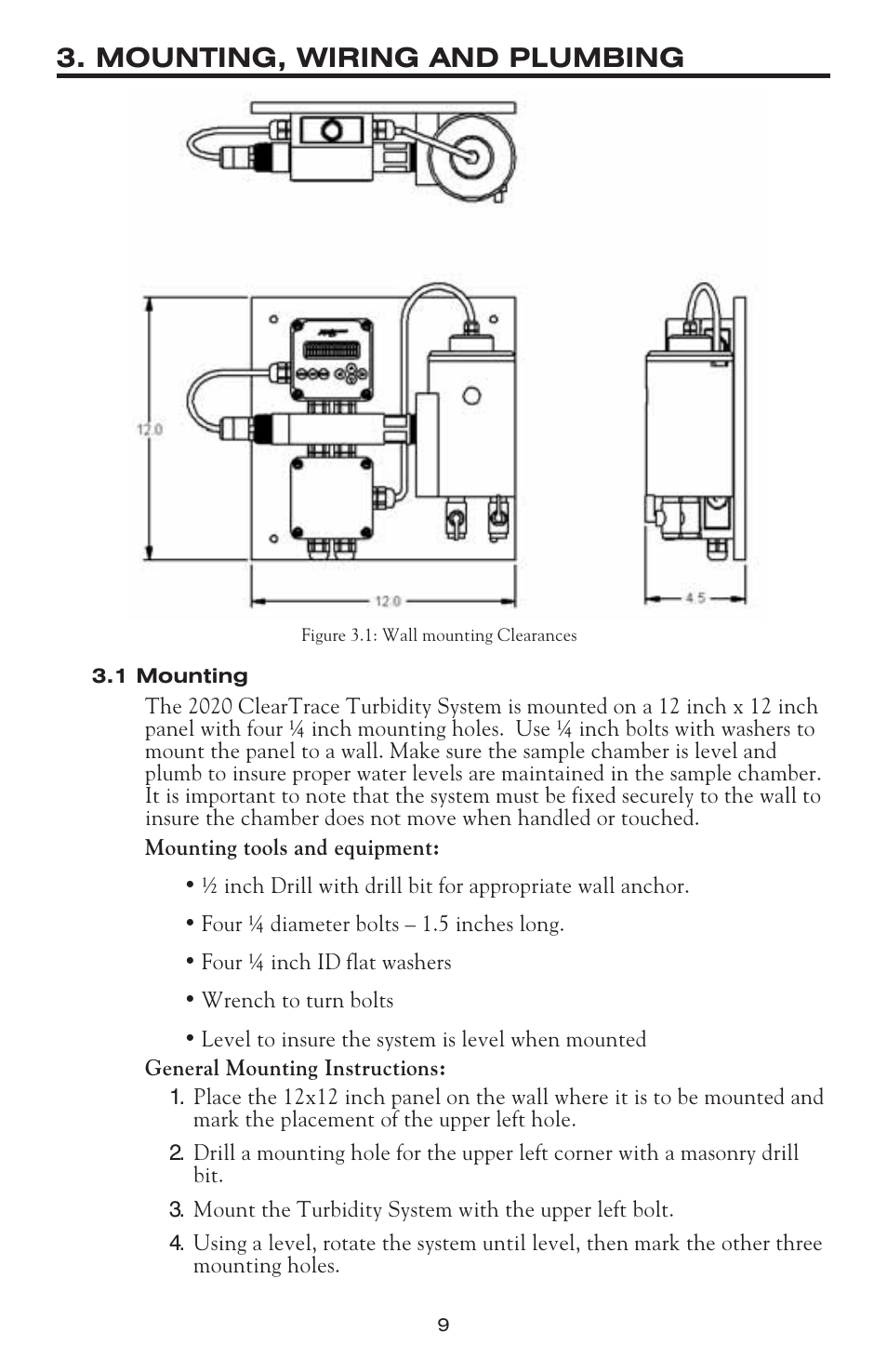 Mounting, wiring and plumbing | LaMotte 2020 ClearTrace User Manual | Page 10 / 36