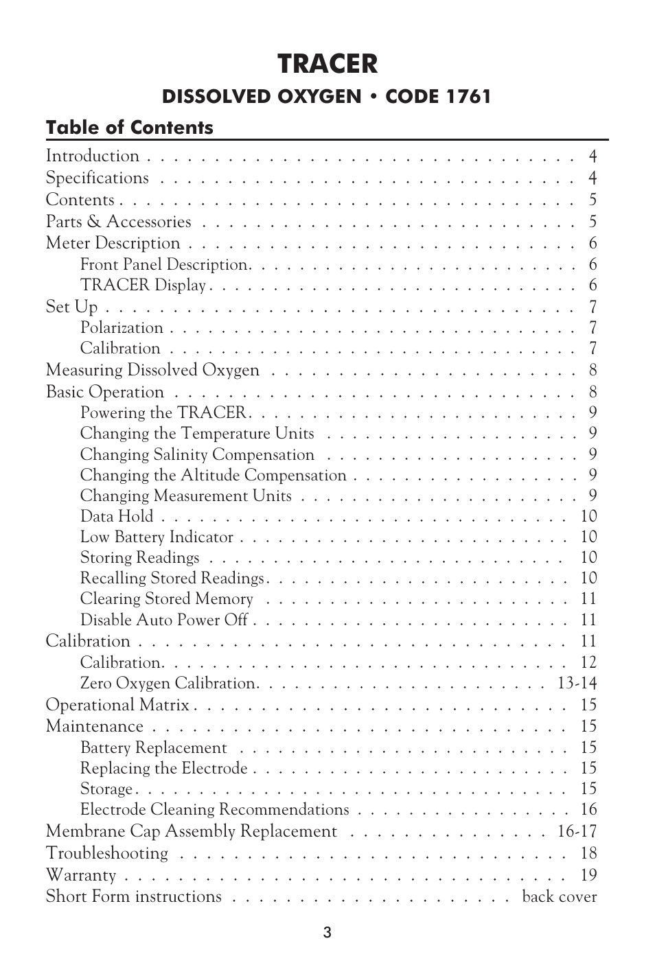 Tracer | LaMotte Tracer Dissolved Oxygen Meter User Manual | Page 3 / 21